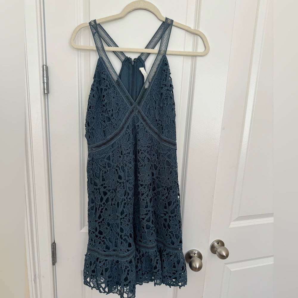 Astr Teal Crochet Detail Dress